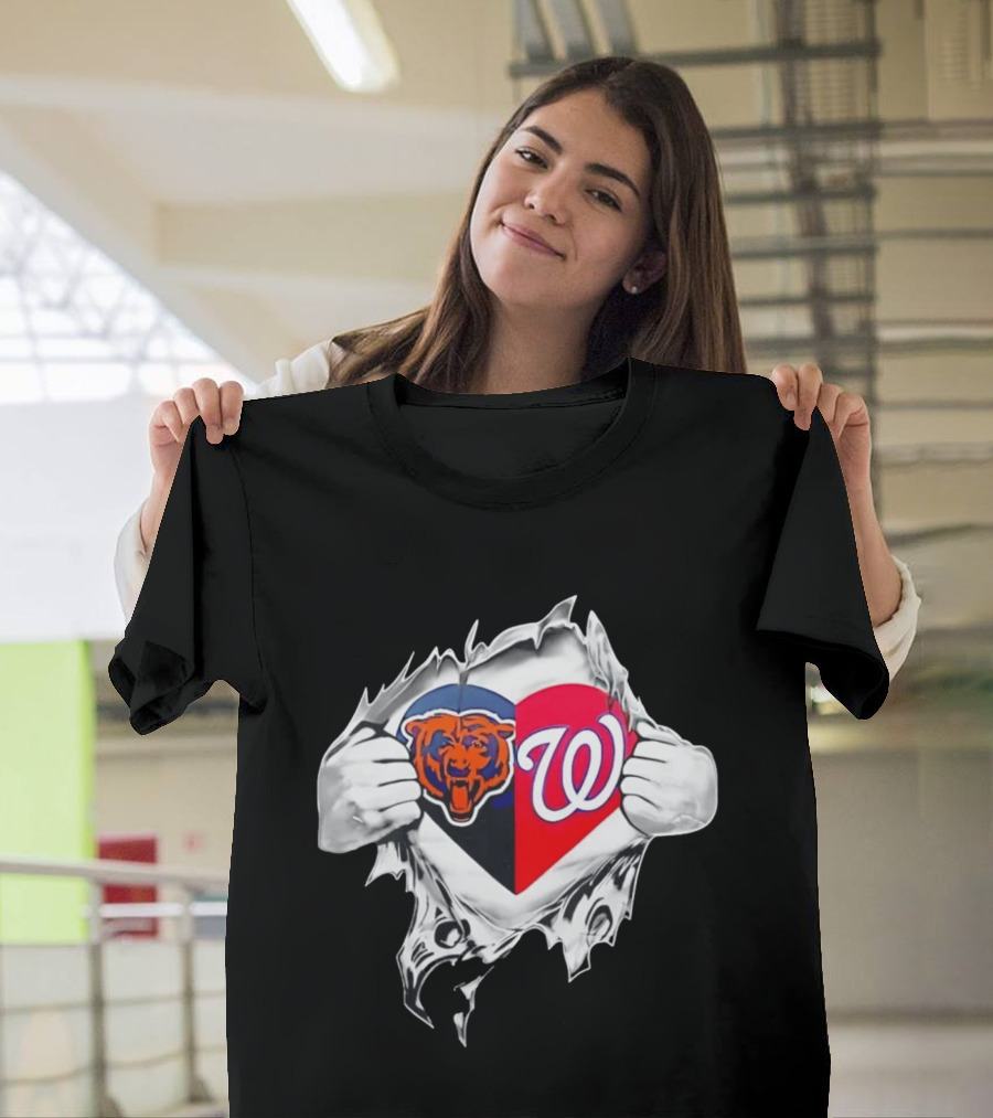 Chicago Bears Washington Nationals Heart Hands Fan Art Image T-Shirt