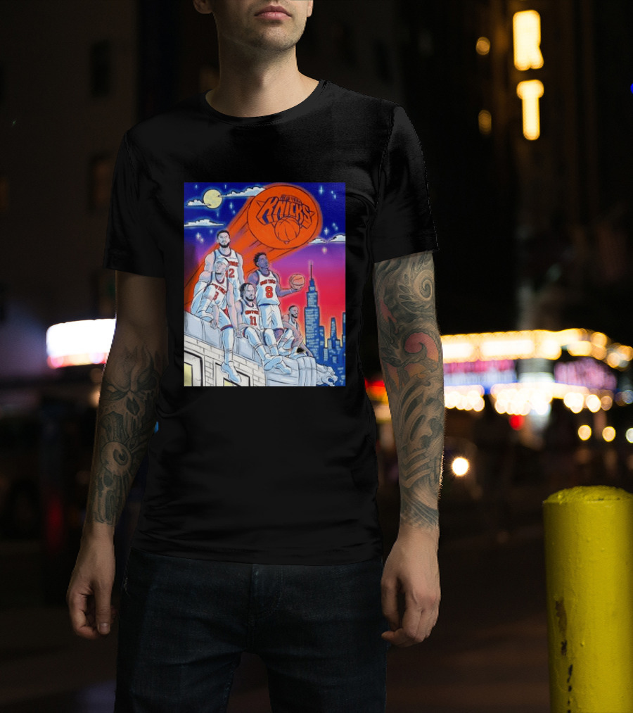 New York Knicks Jalen Brunson Julius Randle Mikal Bridges Basketball City Skyline T-Shirt