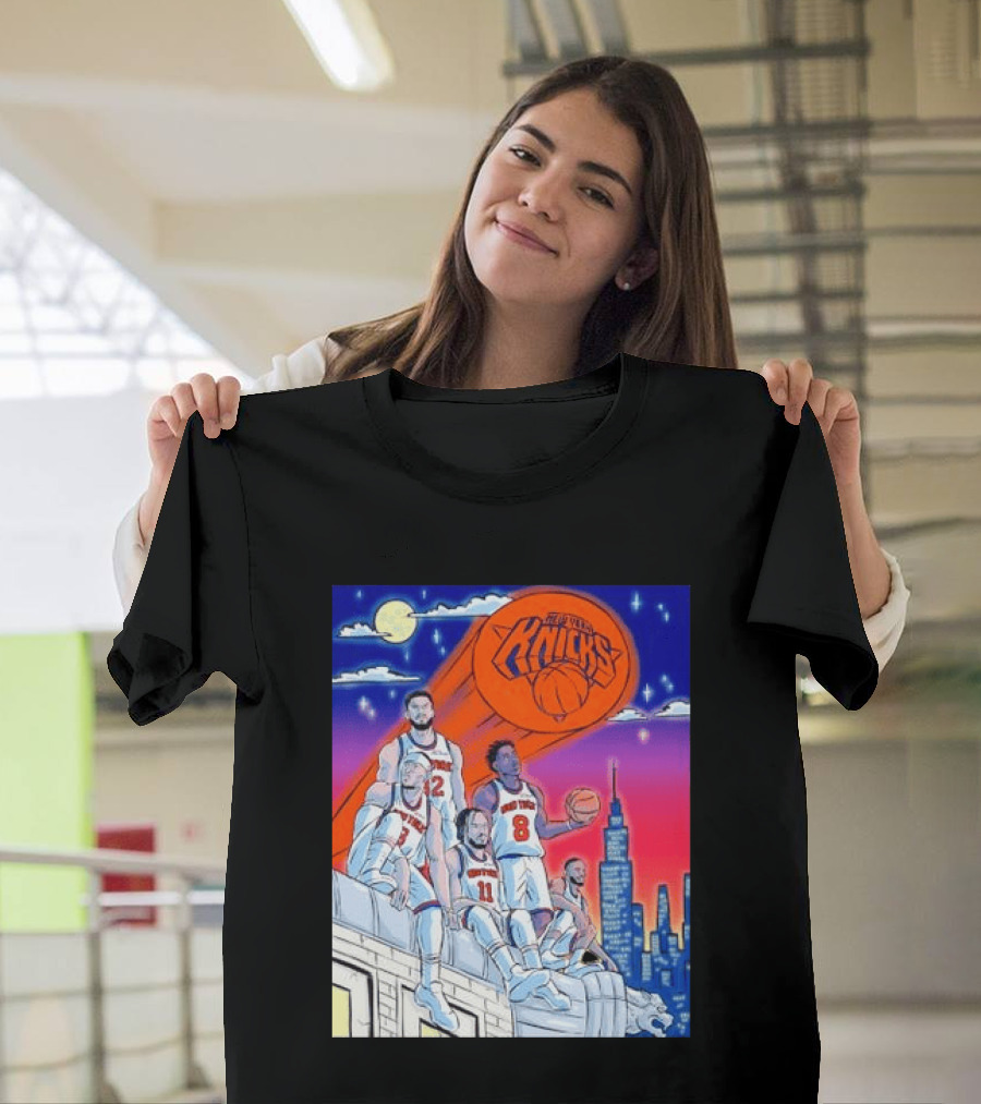 New York Knicks Jalen Brunson Julius Randle Mikal Bridges Basketball City Skyline T-Shirt