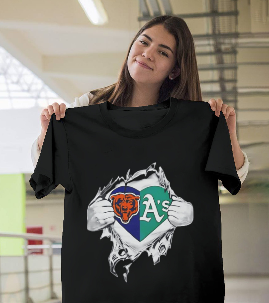 Chicago Bears Heart Oakland A's Fan Blend T-Shirt
