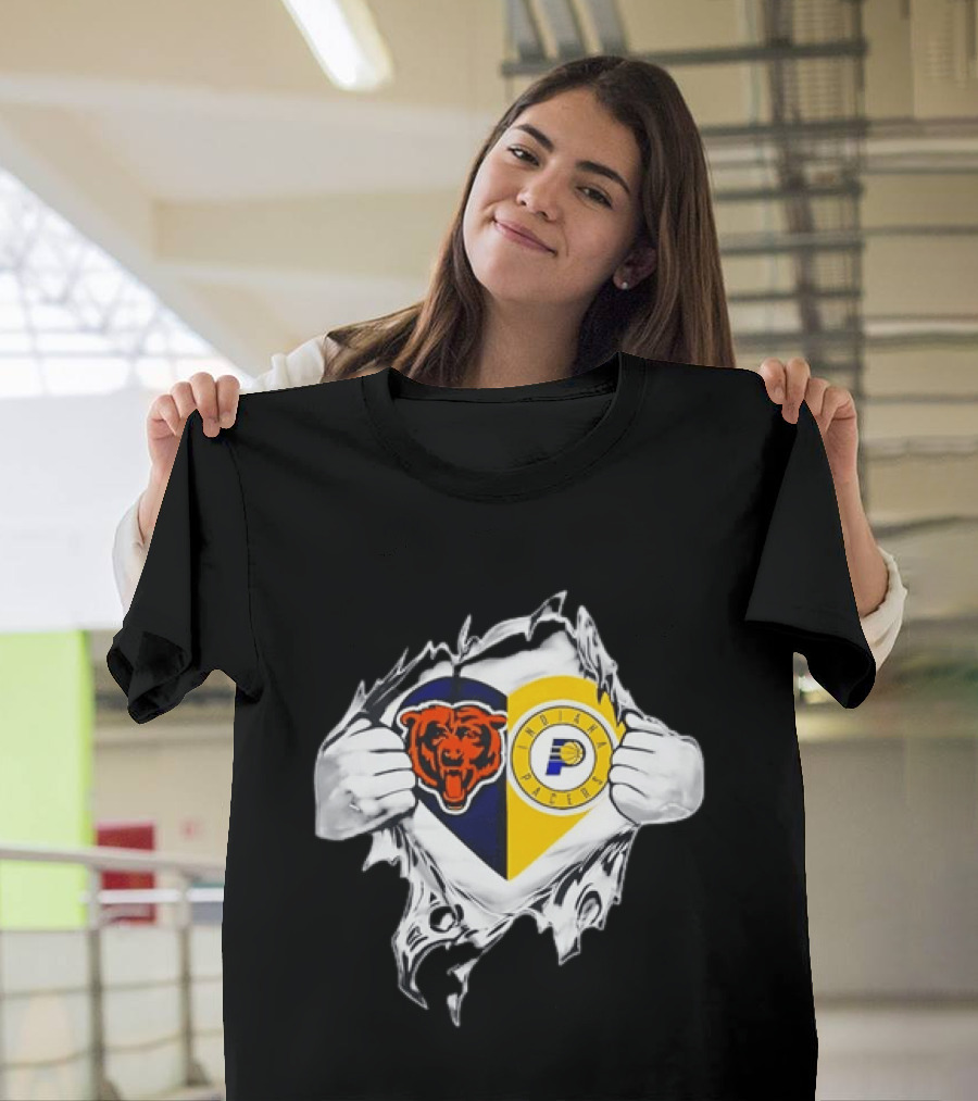 Heart Ripping Open Chicago Bears Indiana Pacers Fans Dual Team Loyalty T-Shirt