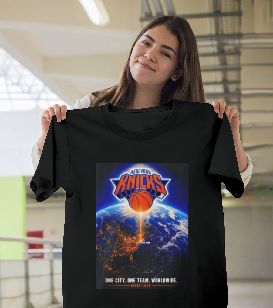 New York Knicks One City One Team Worldwide Since 1946 Earth Basketball T-Shirt