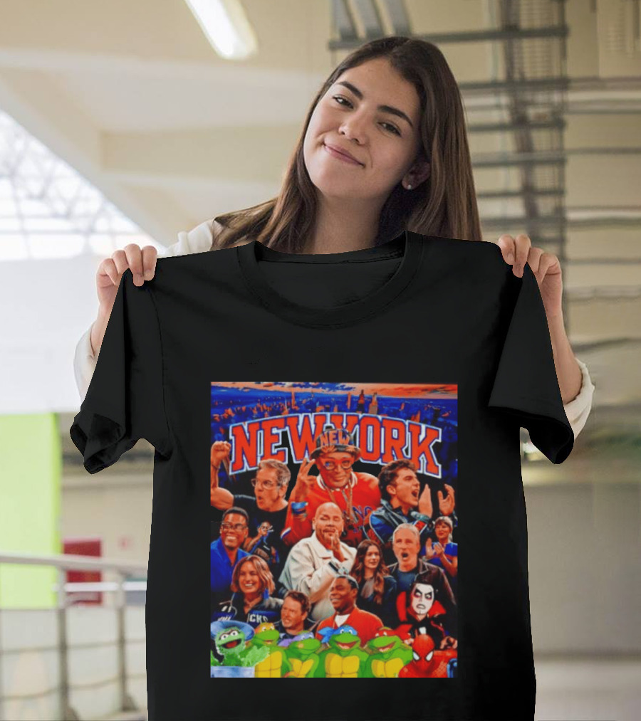 New York Knicks Fans Spike Lee Ben Stiller Timothee Chalamet Chris Rock Featuring Ninja Turtles And Spider Man T-Shirt