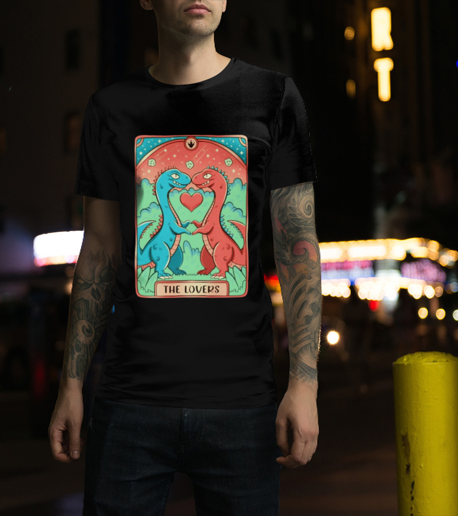 The Lovers Dinosaur Couple Tarot Card Romantic Prehistoric Valentine T-Shirt