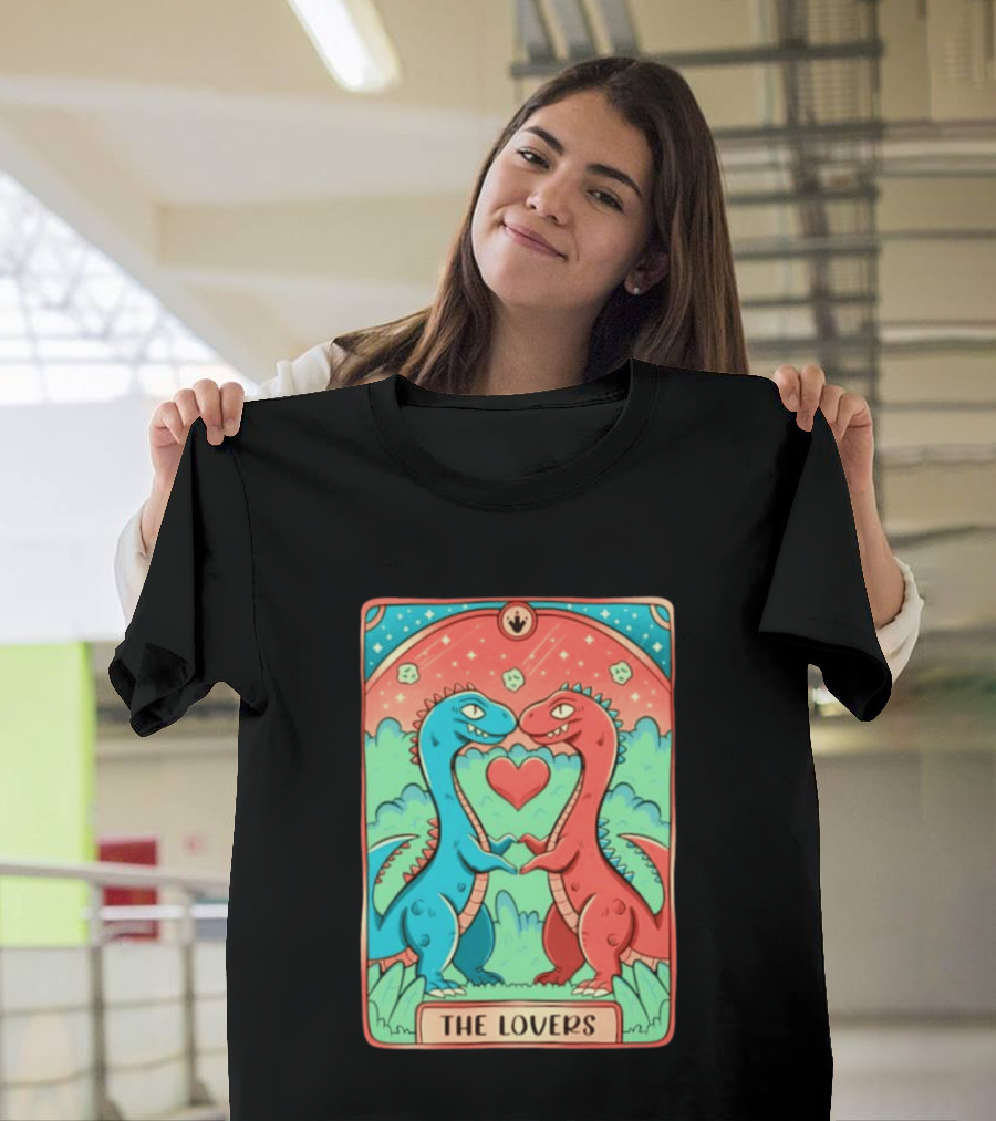 The Lovers Dinosaur Couple Tarot Card Romantic Prehistoric Valentine T-Shirt