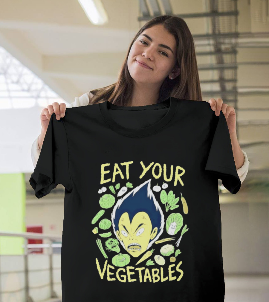 Vegeta Dragon Ball Z Eat Your Vegetables Anime Character Surrounded By Vegetables T-Shirt