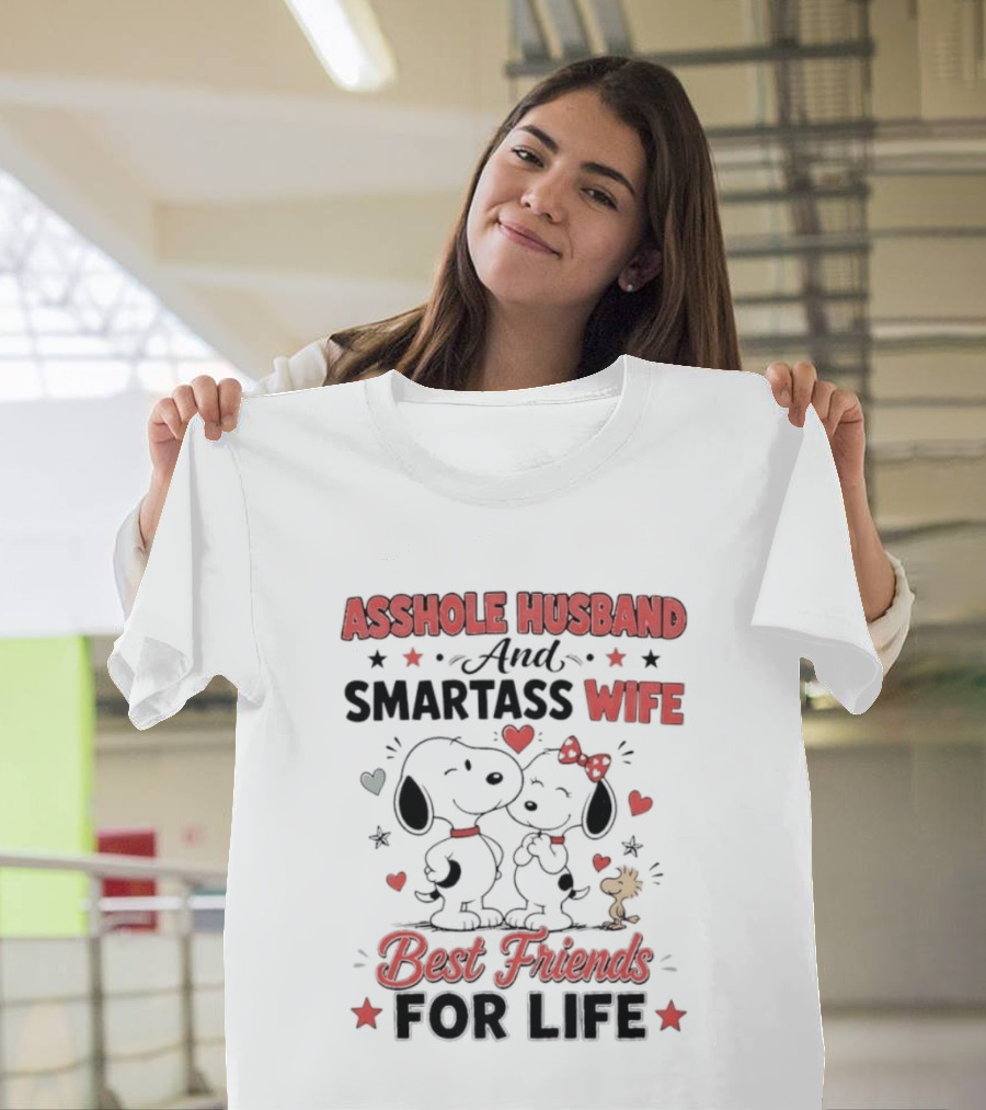 Asshole Husband Smartass Wife Best Friends For Life Peanuts Snoopy Woodstock Kissing T-Shirt