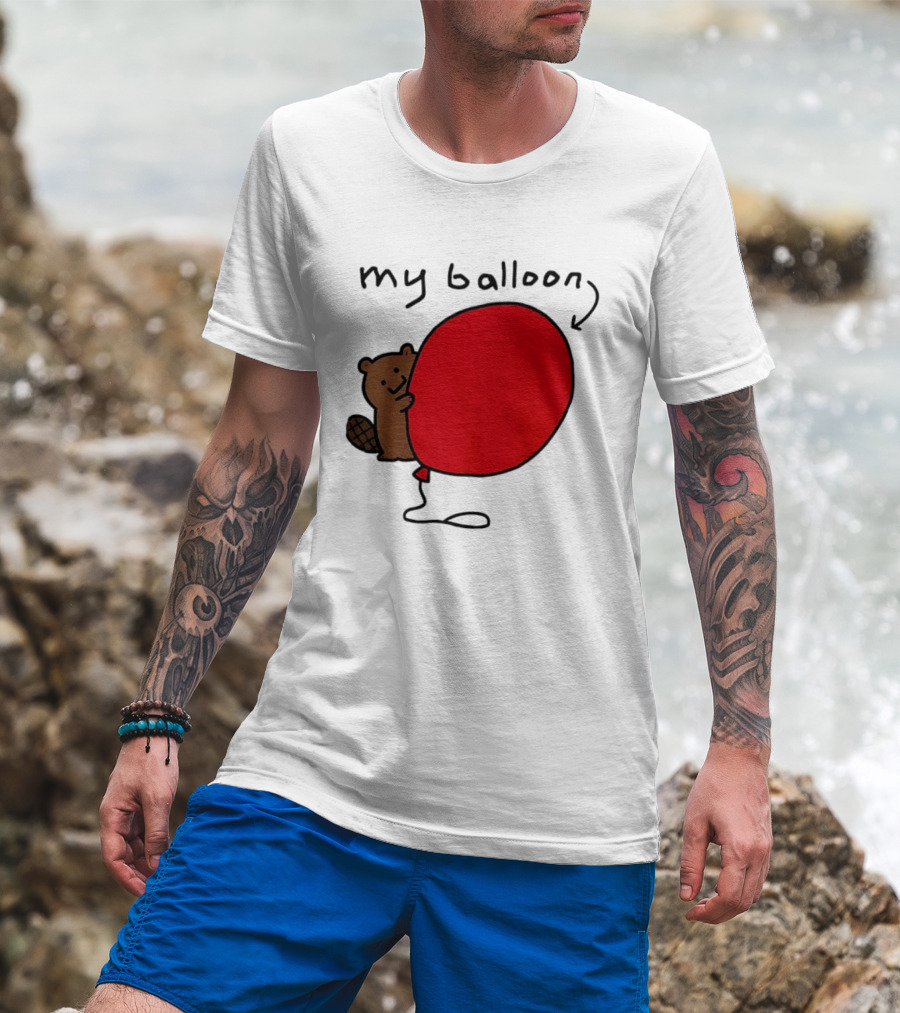 Beaver My Balloon Cartoon Animal Drawing T-Shirt