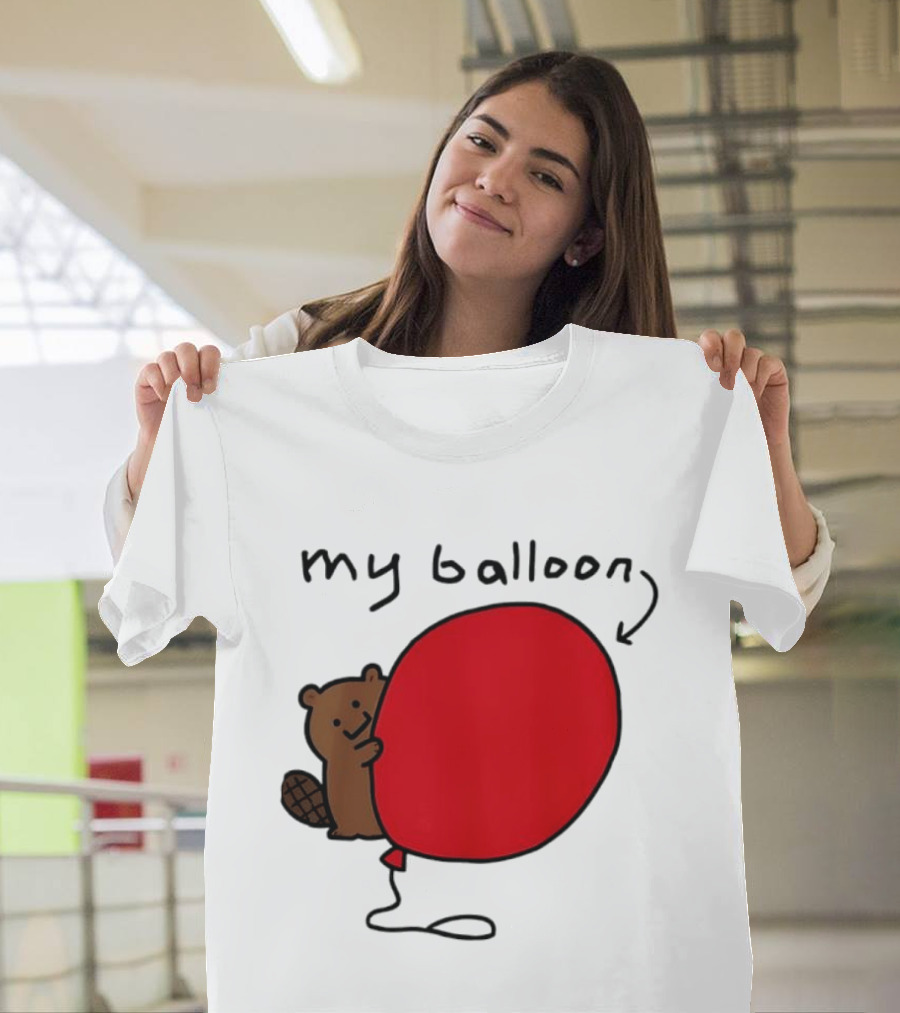 Beaver My Balloon Cartoon Animal Drawing T-Shirt