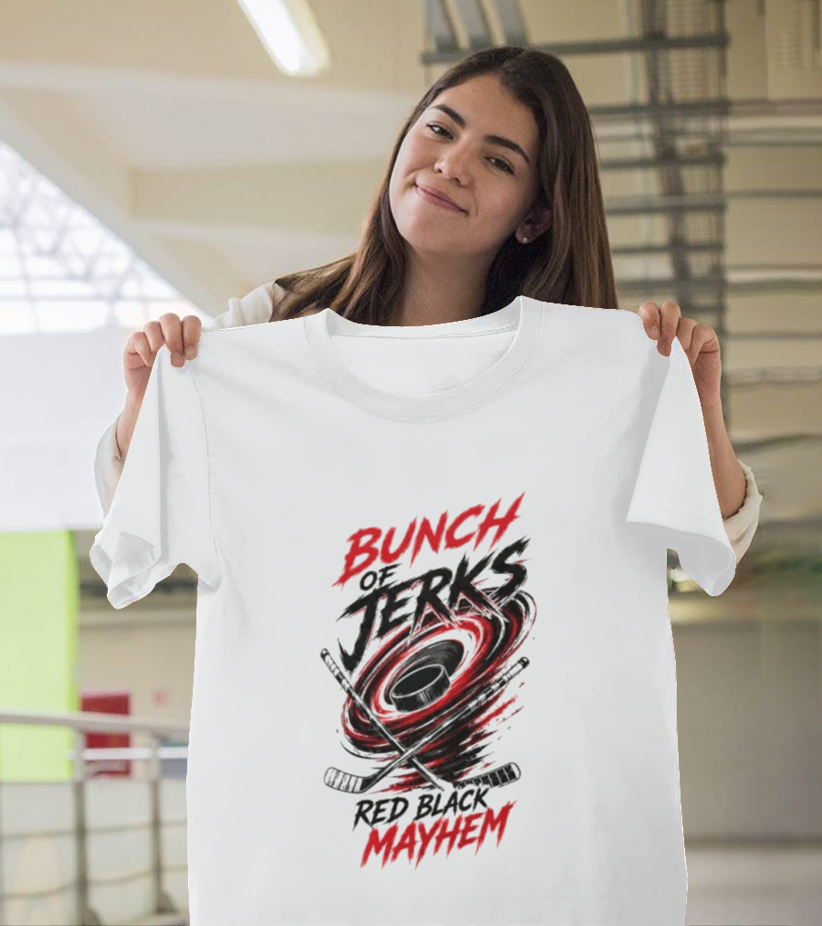 Bunch Of Jerks Red Black Mayhem Hockey T-Shirt