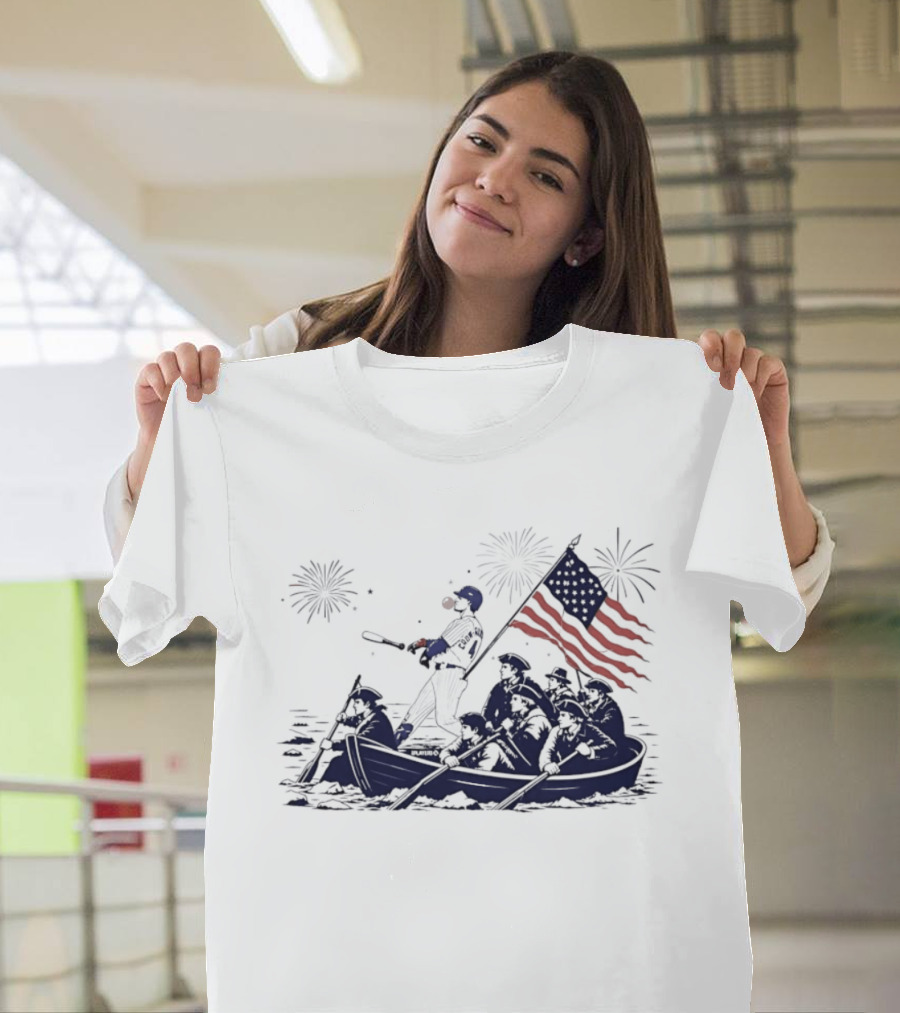 Chicago Cubs Patriotic Mascot With American Flag And Fireworks Scene T-Shirt
