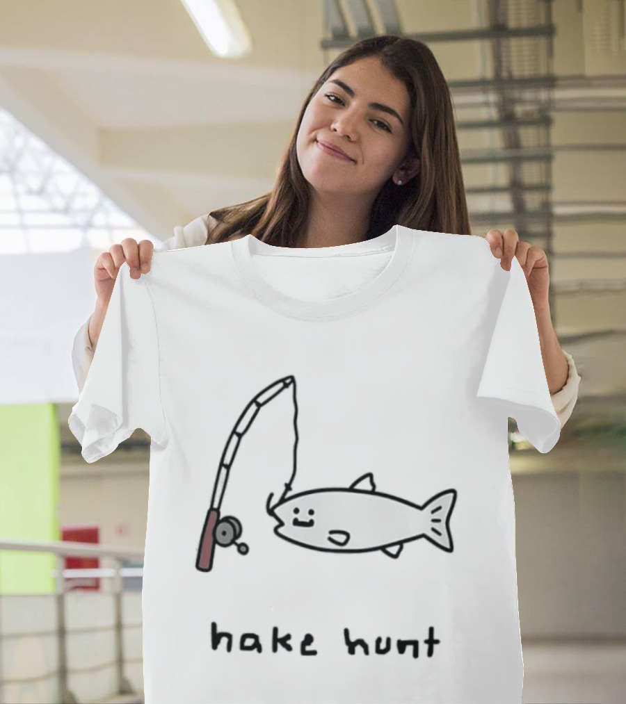 Hake Hunt Fishing Doodle Drawing T-Shirt