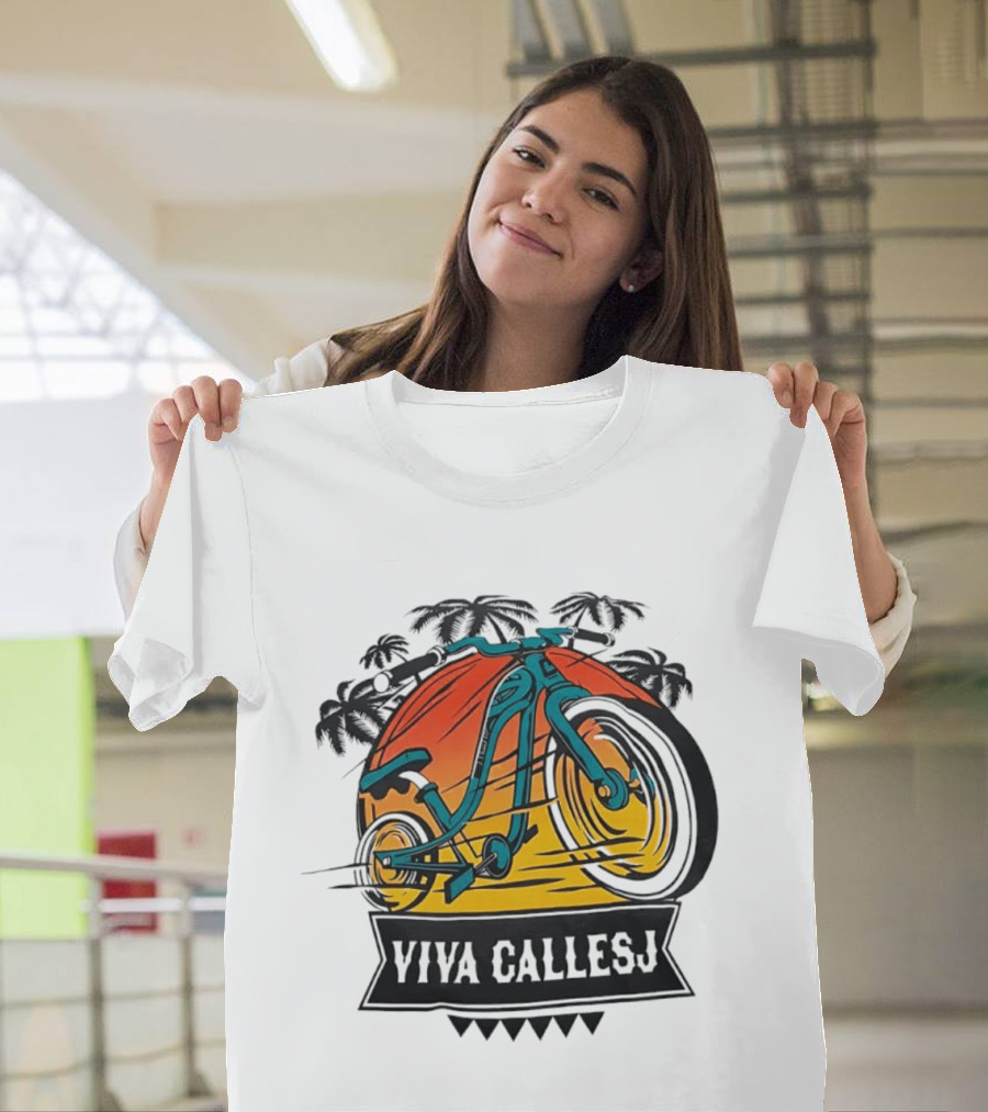 Viva CalleSJ San Jose Bike Tropical Palm Trees T-Shirt