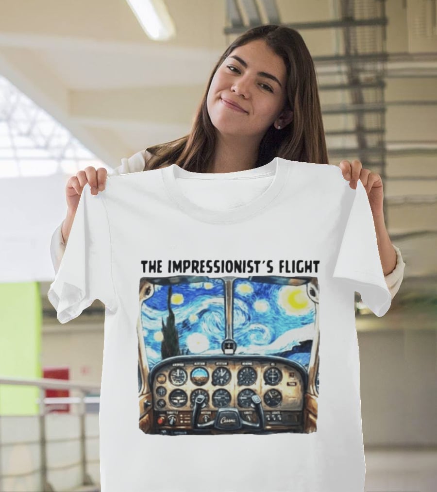 The Impressionist's Flight Cessna Instrument Panel Starry Night T-Shirt
