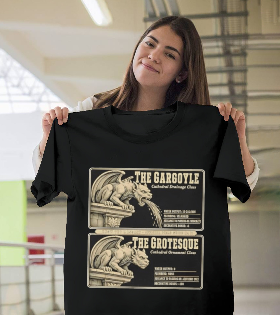 The Gargoyle And Grotesque Cathedral Drainage Ornament Guide Know Thy Masonry Stone Statue T-Shirt
