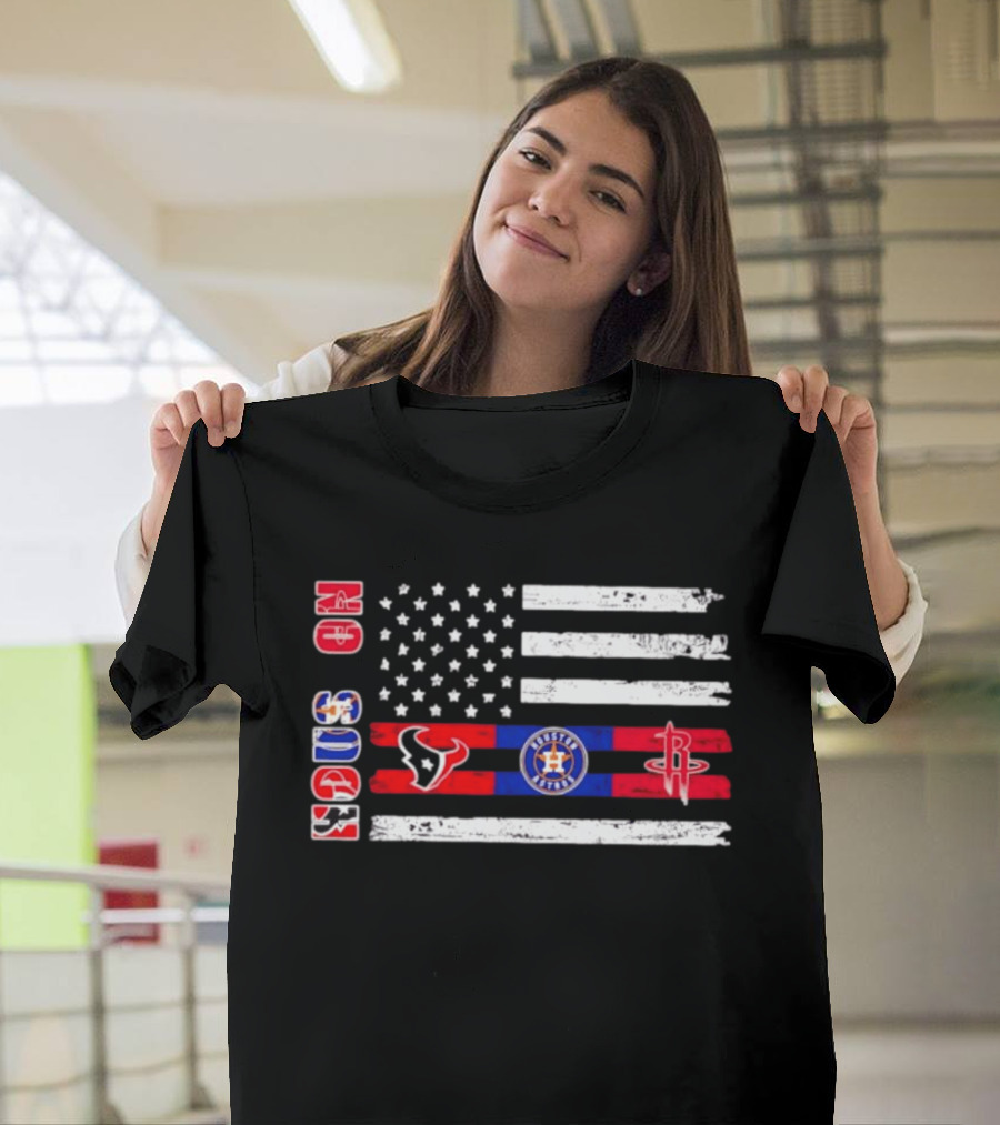 Houston Texans Astros Rockets USA Flag Independence Day T-Shirt