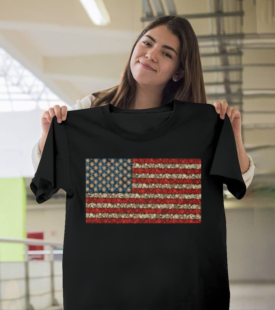 Science And Math American Flag With Molecular Structures And Atom T-Shirt