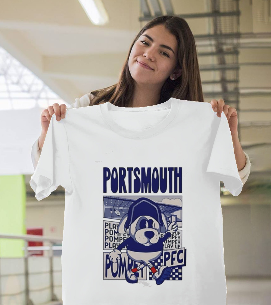 Portsmouth Football Club Play Up Pompey PFC Stadium Cartoon T-Shirt