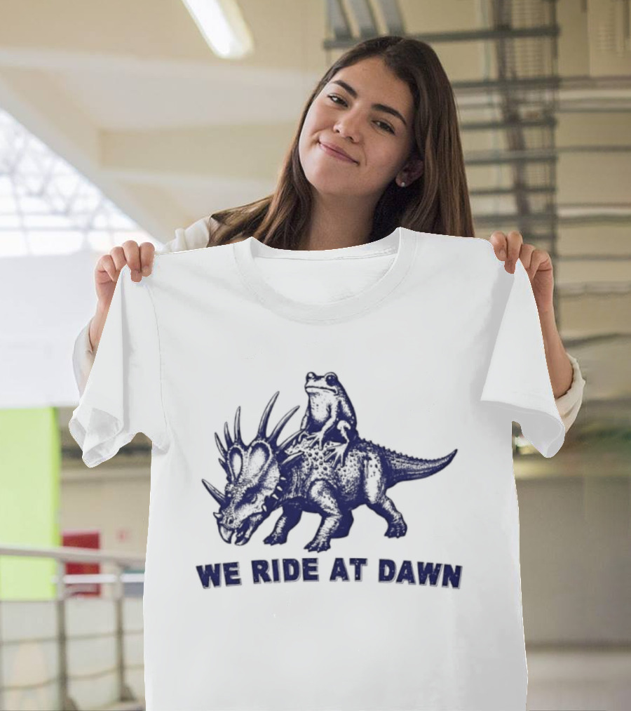 Frog Riding Styracosaurus We Ride At Dawn Adventure T-Shirt
