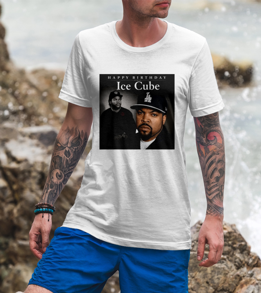 Happy Birthday Ice Cube LA Cap Black And White Portraits T-Shirt