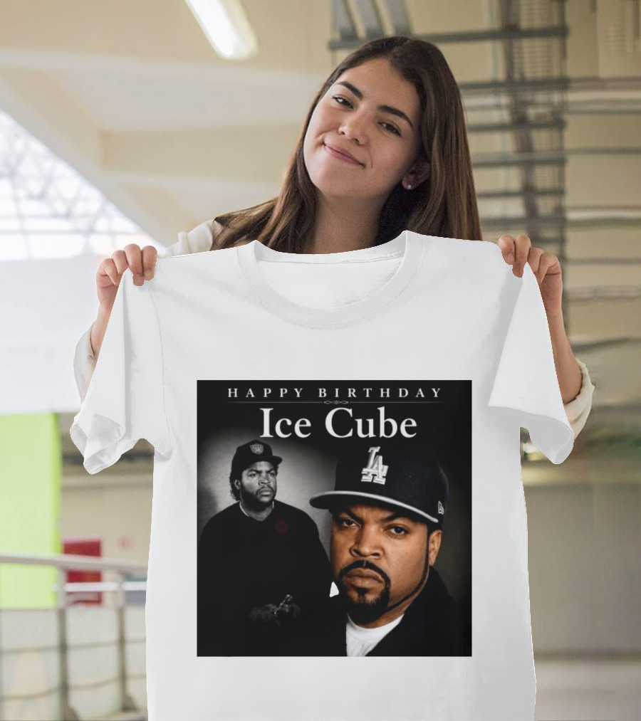 Happy Birthday Ice Cube LA Cap Black And White Portraits T-Shirt