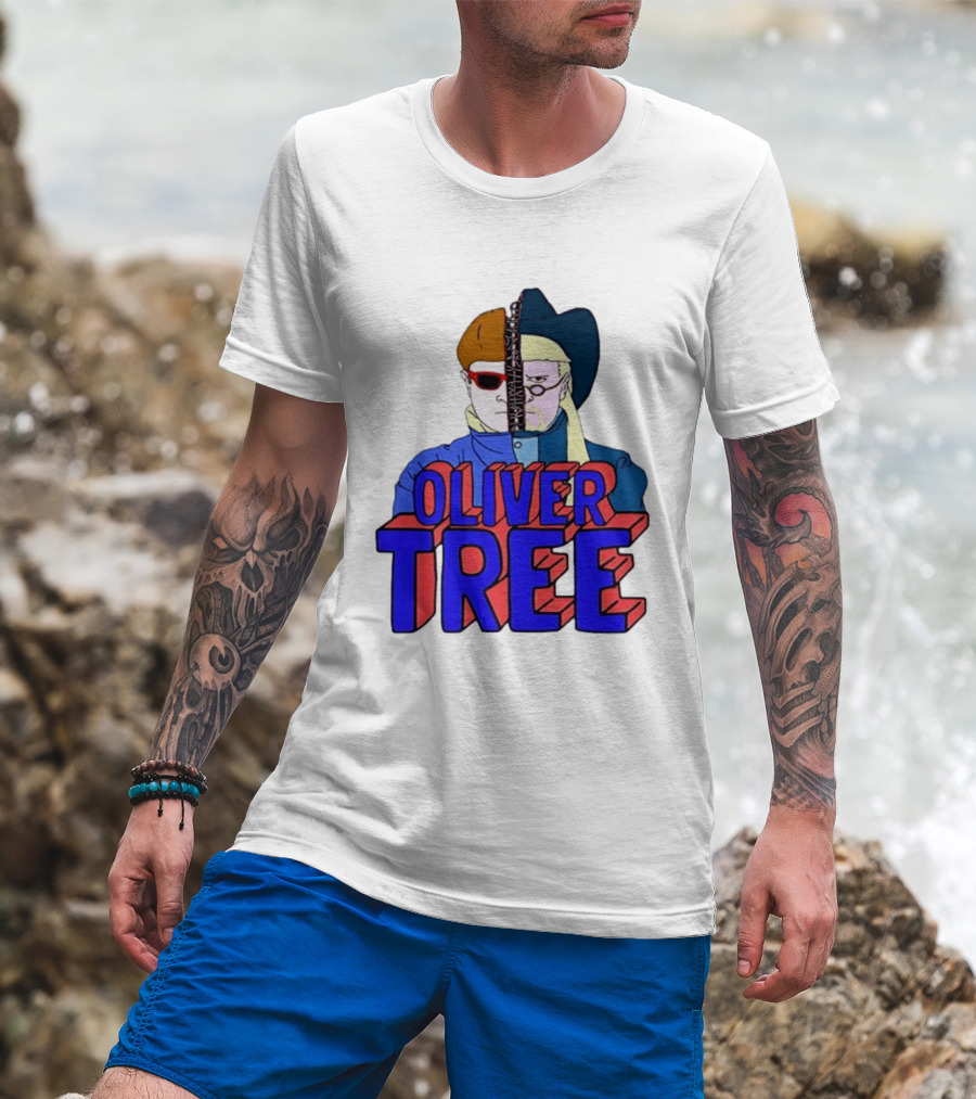 Oliver Tree Split Face Cowboy And Bowl Cut Red Blue T-Shirt