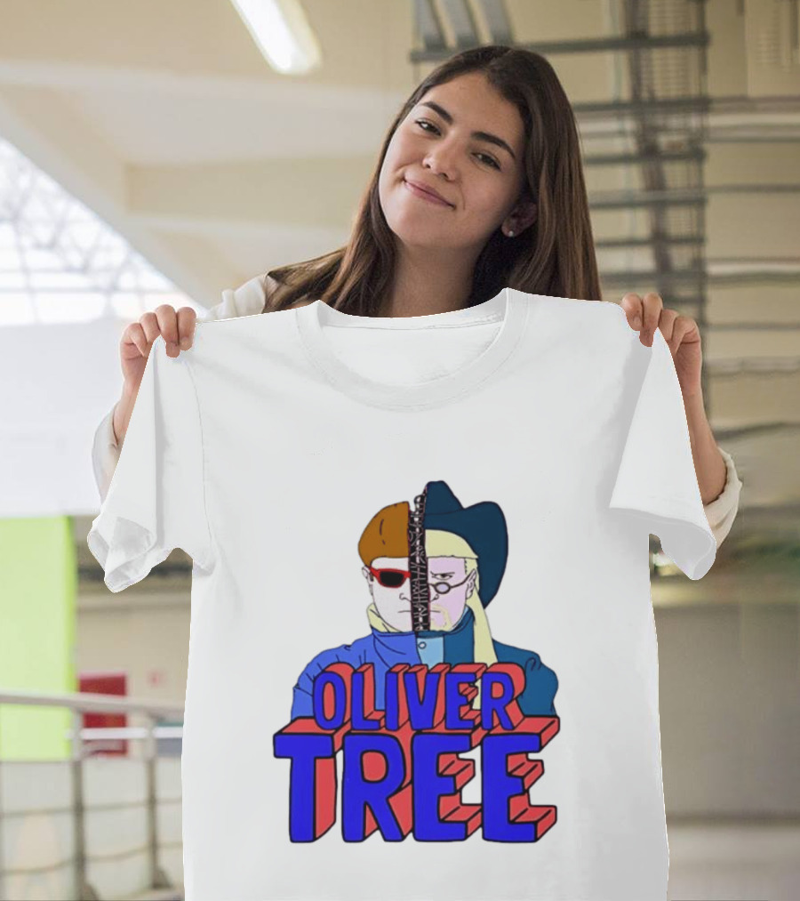 Oliver Tree Split Face Cowboy And Bowl Cut Red Blue T-Shirt