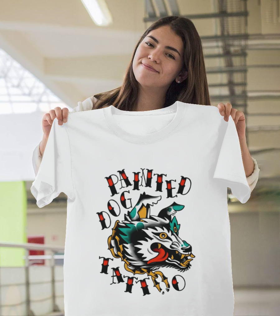 Painted Dog Tattoo Wild Canine Drawing T-Shirt