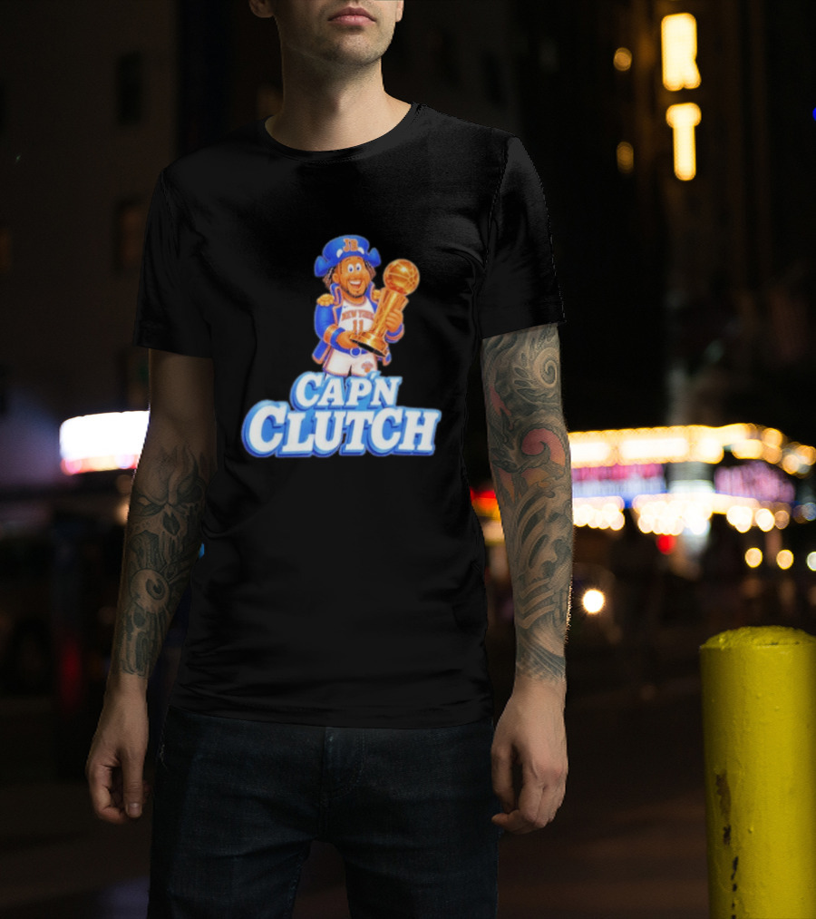 Cap'n Clutch Jalen Brunson New York Knicks Trophy Celebration T-Shirt