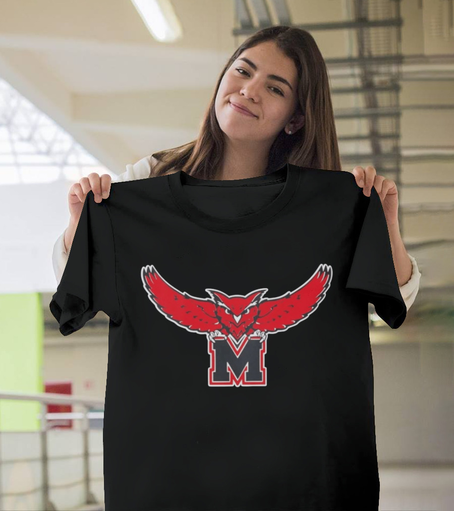 Red Owl On M Emblem With Spread Wings T-Shirt