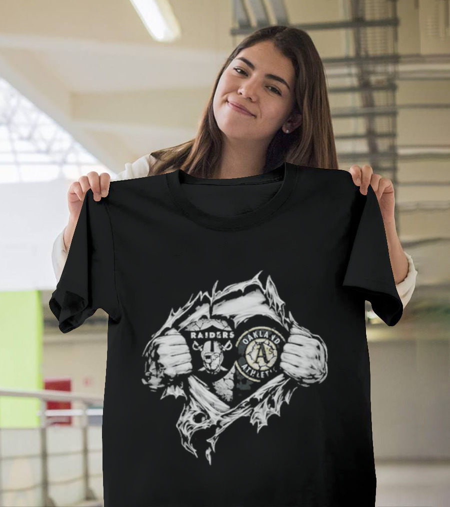 Las Vegas Raiders Oakland Athletics Dual Heart Collaboration T-Shirt