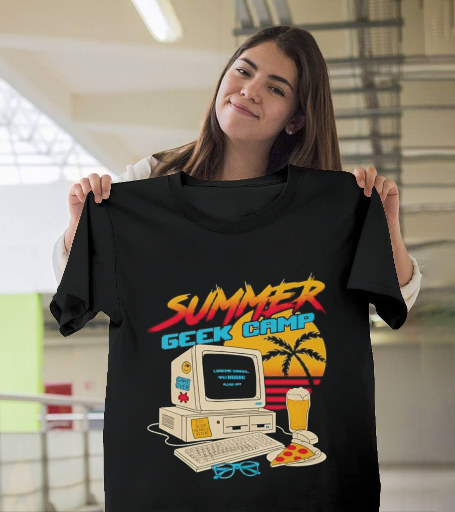 Summer Geek Camp Retro Computer Pizza And Palm Vibes T-Shirt