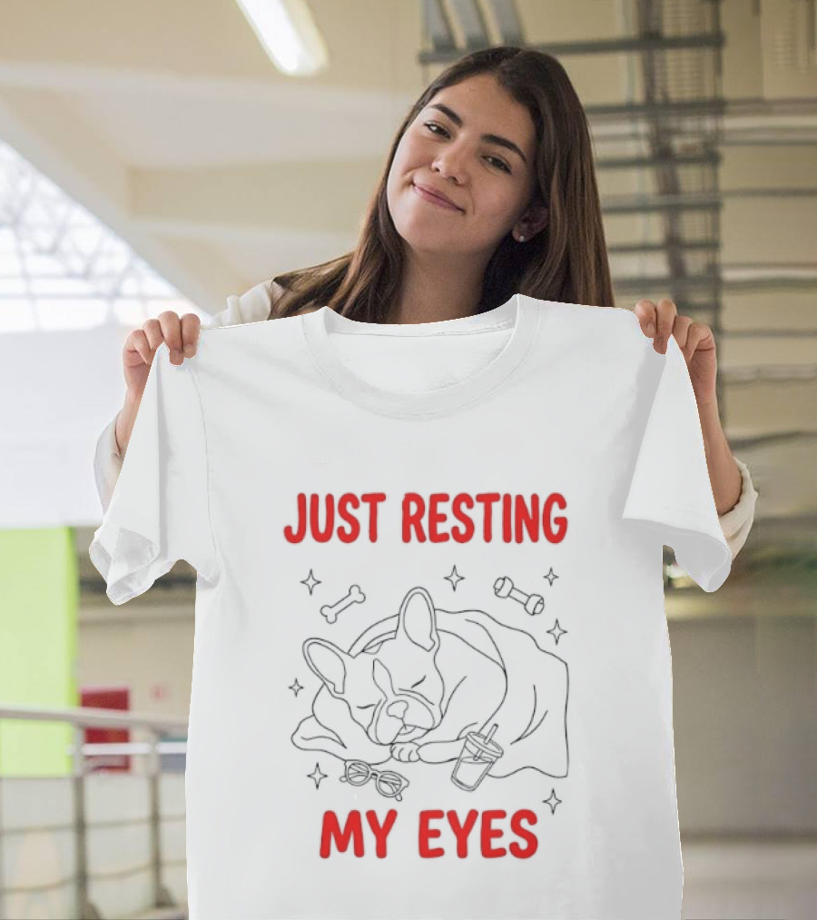 French Bulldog Just Resting My Eyes Cute Dog Sketch With Bones T-Shirt