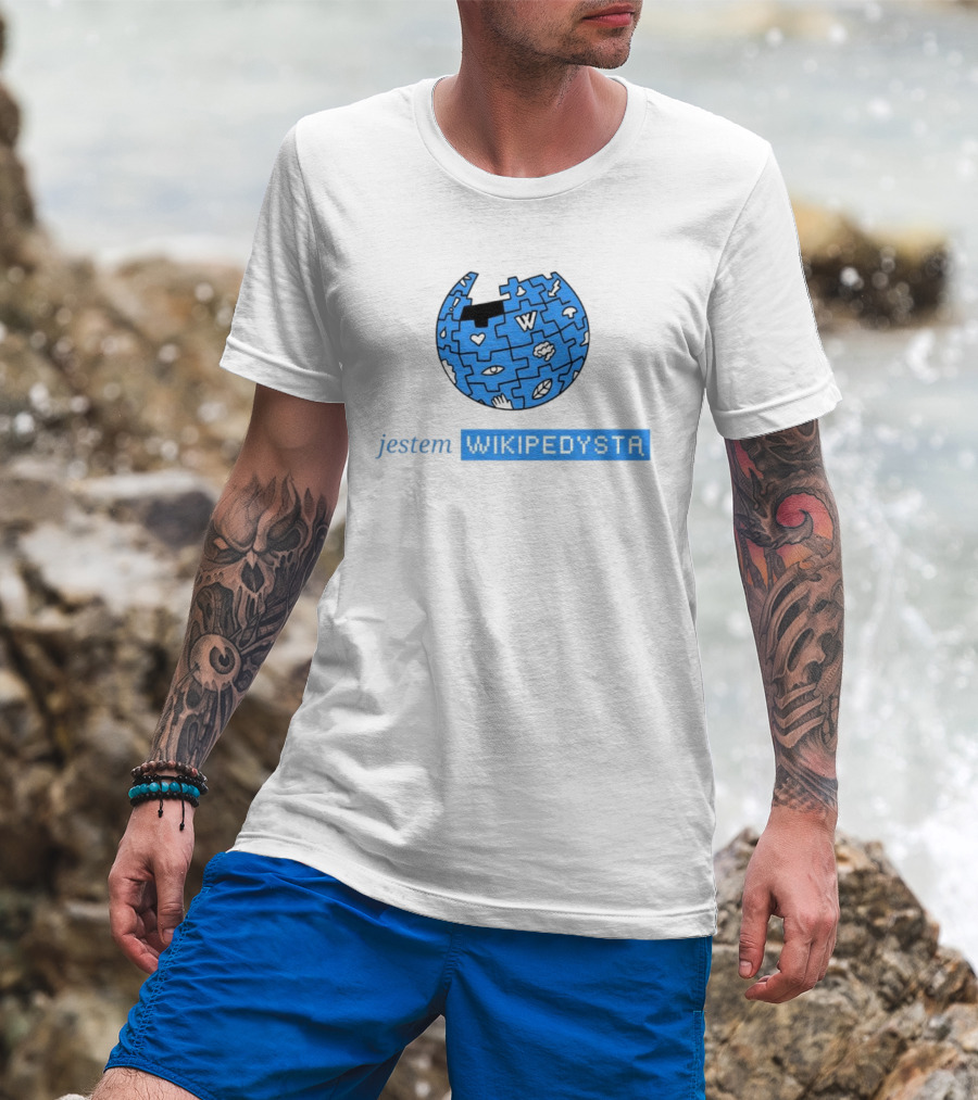 Jestem Wikipedysta Puzzle Globe Icon Eyes And Clouds T-Shirt