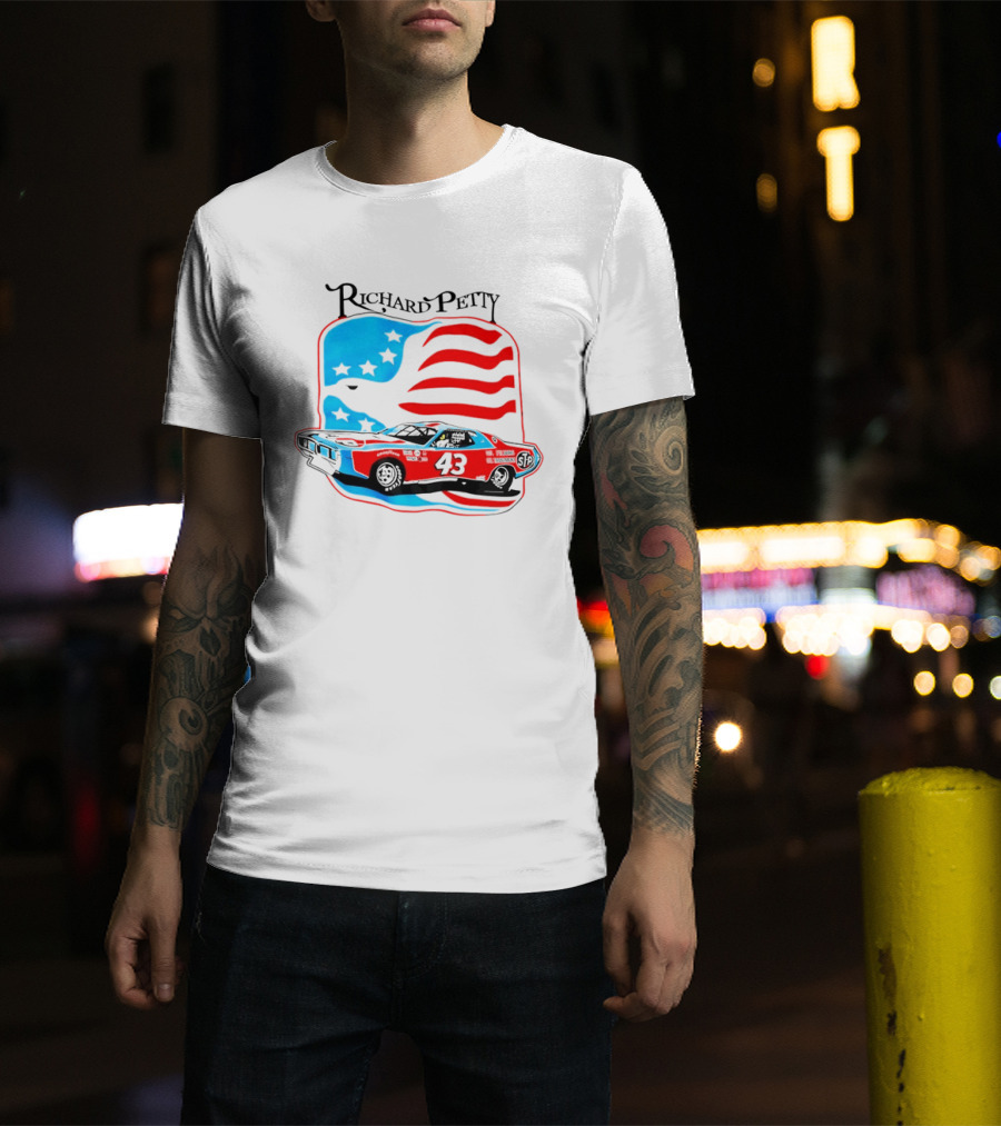 Richard Petty NASCAR Racing Car 43 STP American Flag T-Shirt