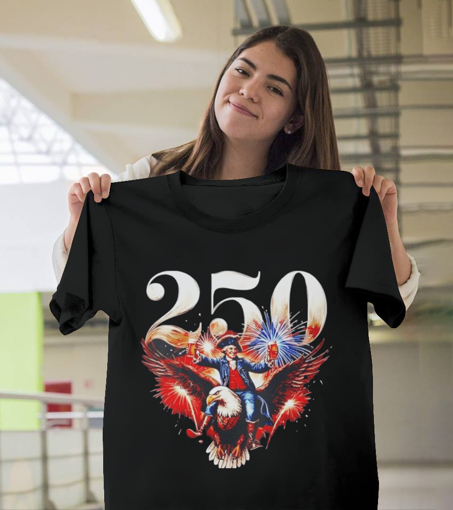 America 250 Founding Father Eagle Fireworks Beer 1776 Celebration T-Shirt