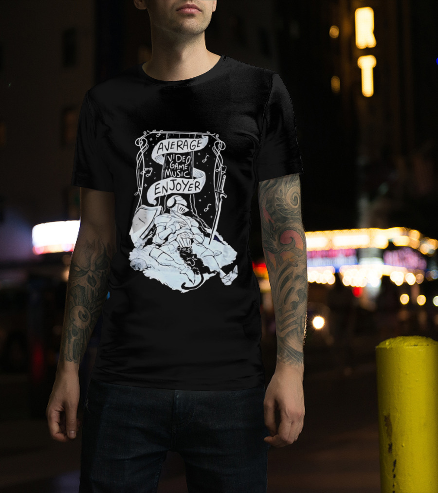 Average Video Game Music Enjoyer Knight Resting Under Stars With Cat T-Shirt