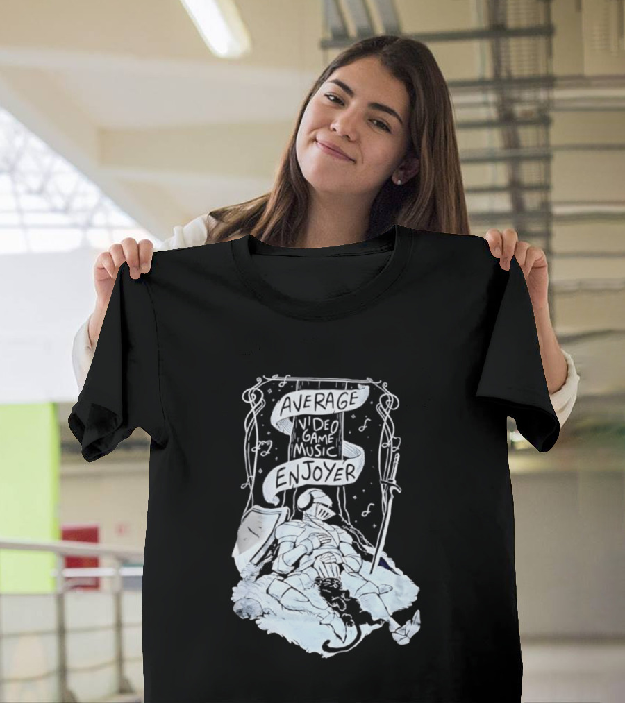 Average Video Game Music Enjoyer Knight Resting Under Stars With Cat T-Shirt