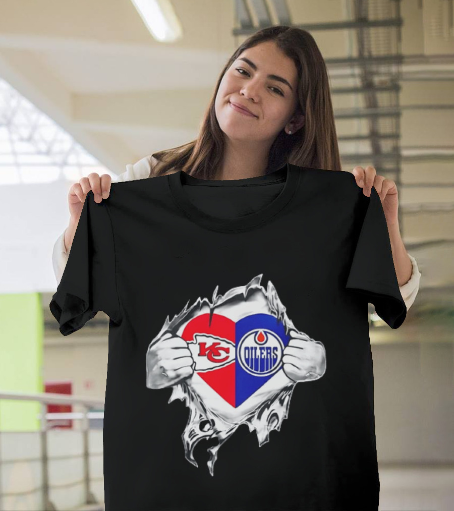 Love Heart KC Chiefs Edmonton Oilers Fusion T-Shirt