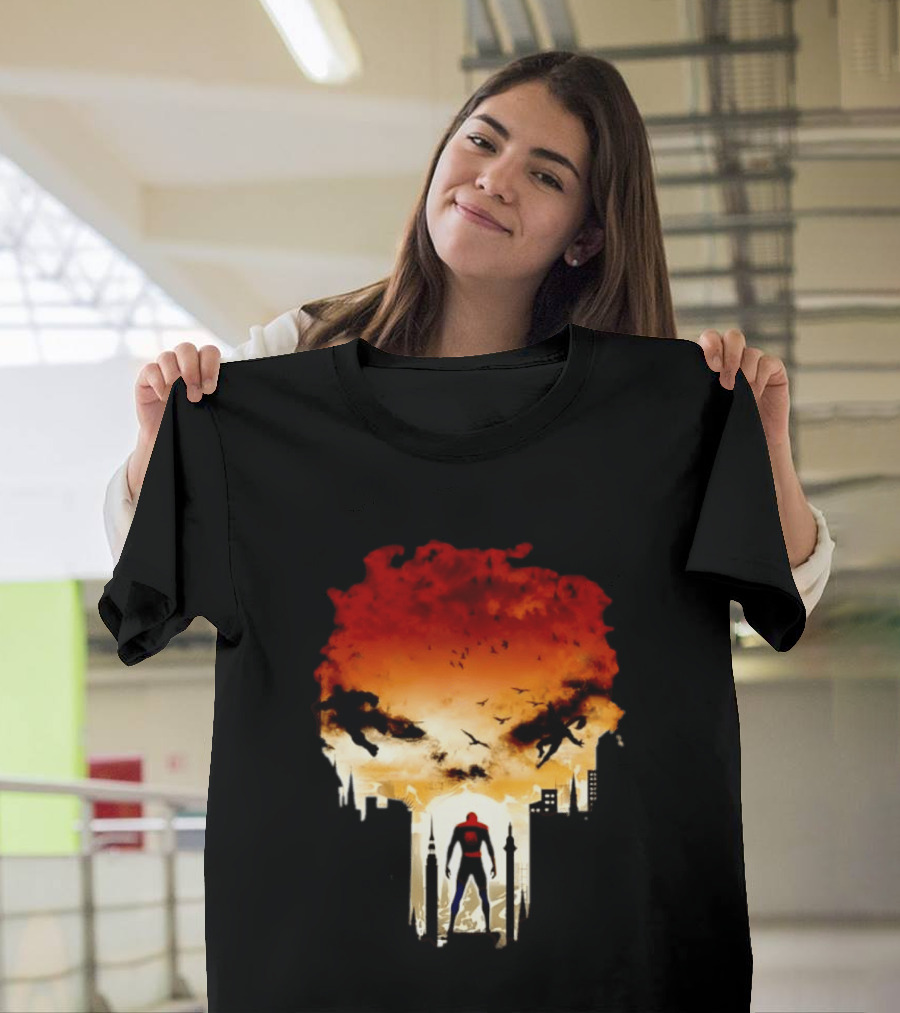 Spider Man Hulk Wolverine Marvel Superheroes Cityscape Action Scene T-Shirt