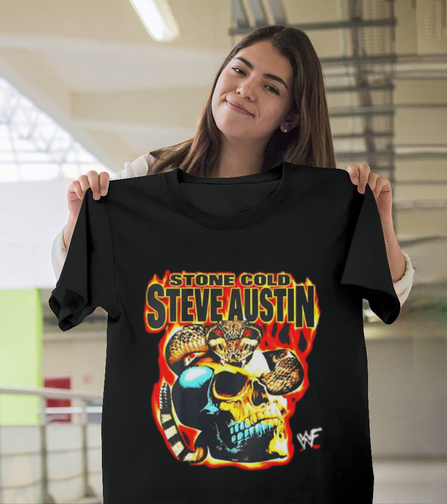 Stone Cold Steve Austin Flaming Skull Snake WWF T-Shirt