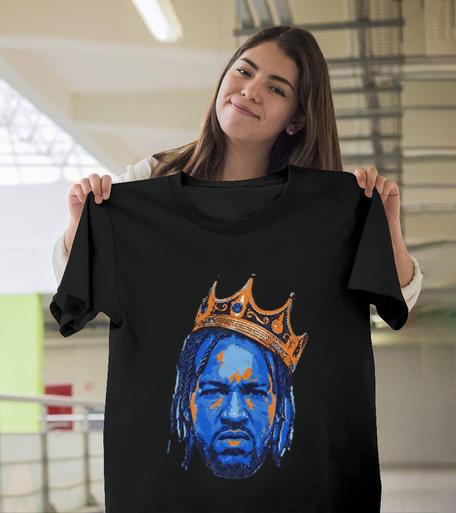 Jalen Brunson New York Knicks King Of New York Orange Crown Blue T-Shirt
