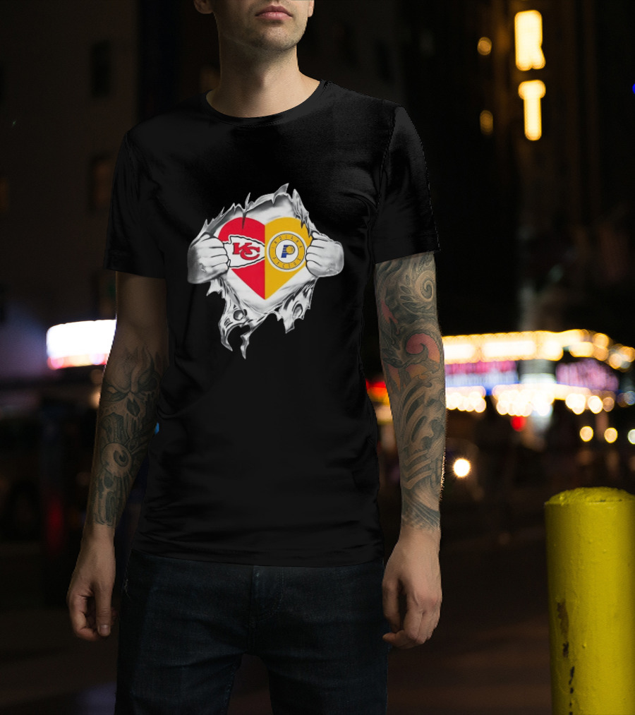 Kansas City Chiefs Indiana Pacers Heart Torn Open T-Shirt