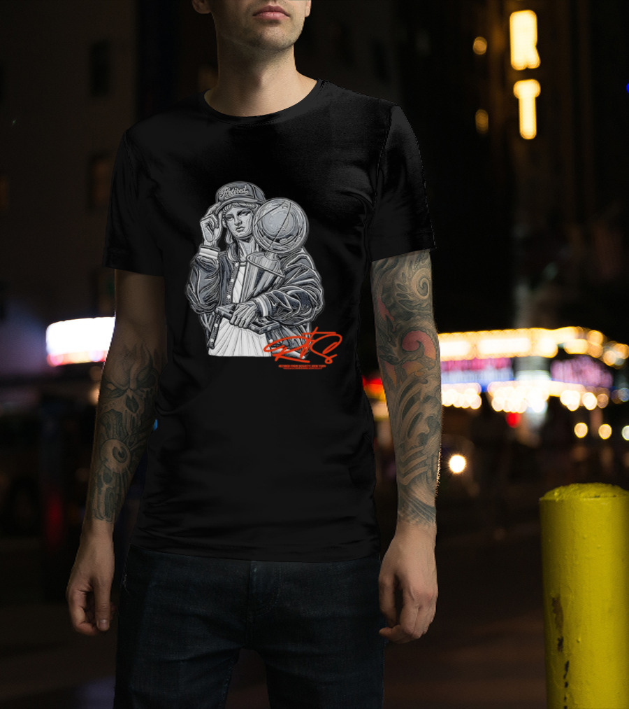 Retired From Society New York Freedom Is A State Of Mind Statue Holding Trophy T-Shirt