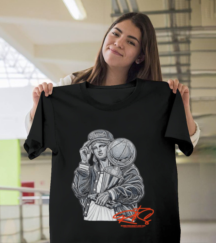 Retired From Society New York Freedom Is A State Of Mind Statue Holding Trophy T-Shirt