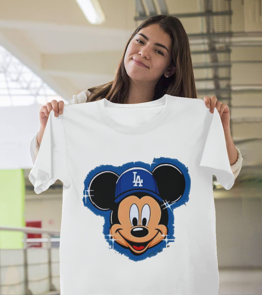 Mickey Mouse Wearing LA Dodgers Hat T-Shirt