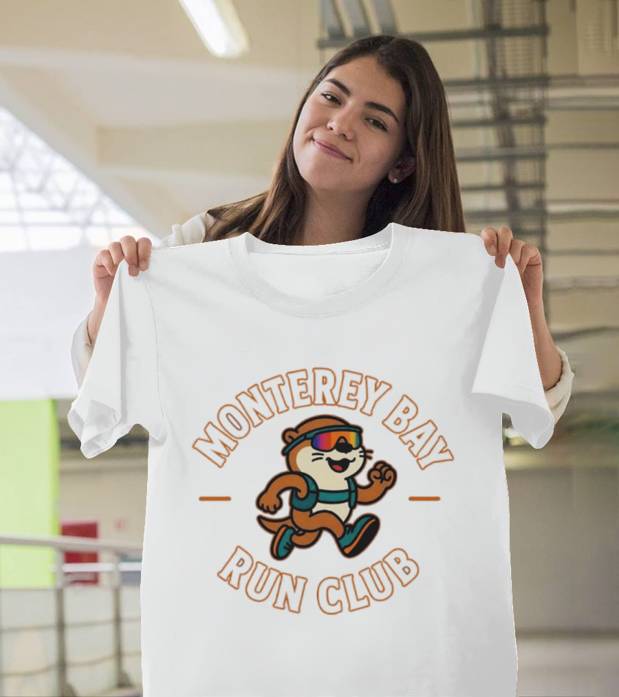 Monterey Bay Run Club Cartoon Otter Wearing Sunglasses And Backpack T-Shirt