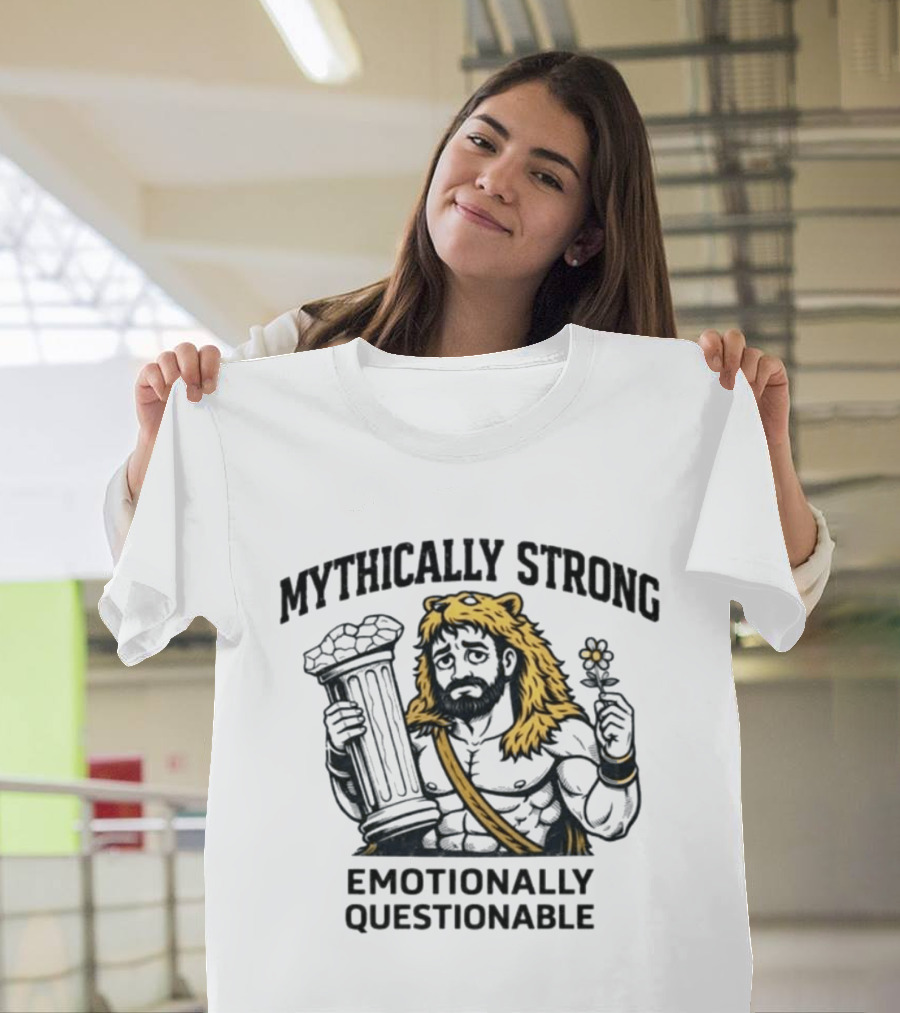 Mythically Strong Emotionally Questionable Hercules Lion Skin Pillar T-Shirt