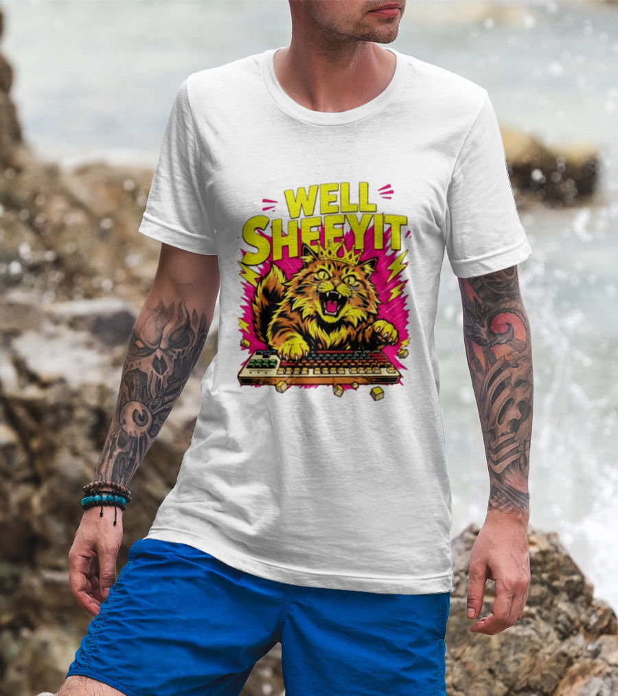Well Sheeyit Crowned Cat Typing On Keyboard T-Shirt