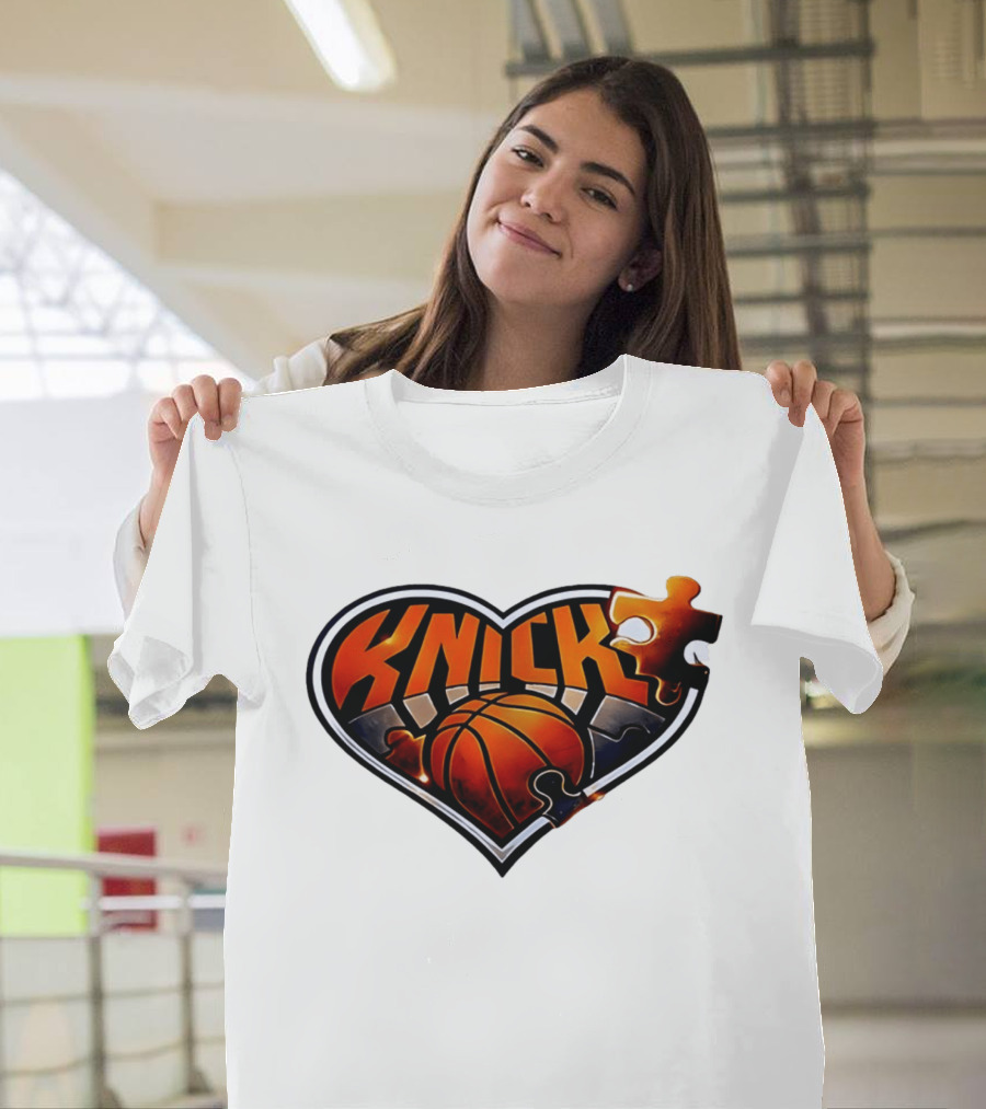 New York Knicks Puzzle Basketball Heart T-Shirt